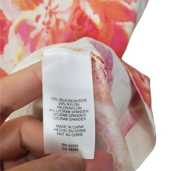 ANNE KLEIN Womens Blouse XSmall Silk Blend Sleeveless Floral Knit Ribbed Stretch - Picture 4 of 6